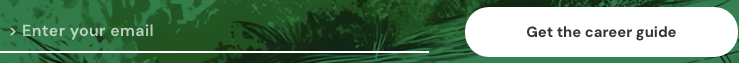The newsletter sign-up form as rendered in the browser: an email input with placeholder text "> Enter your email" and a button labelled "Get the career guide", set against a dark-green decorative background.